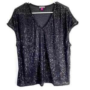Vince Camuto sequenced black v-neck blouse